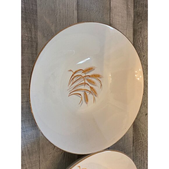 Vintage Homer Laughlin Golden Wheat Pattern Serving Bowls 2 Gold Trim 8.5" MCM - Picture 2 of 6